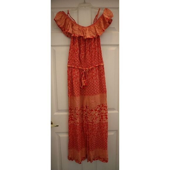 Anthropologie RAGA R3577-88 Women's Sz S Red Hard Lovin Frill Top Jumpsuit - Picture 1 of 6